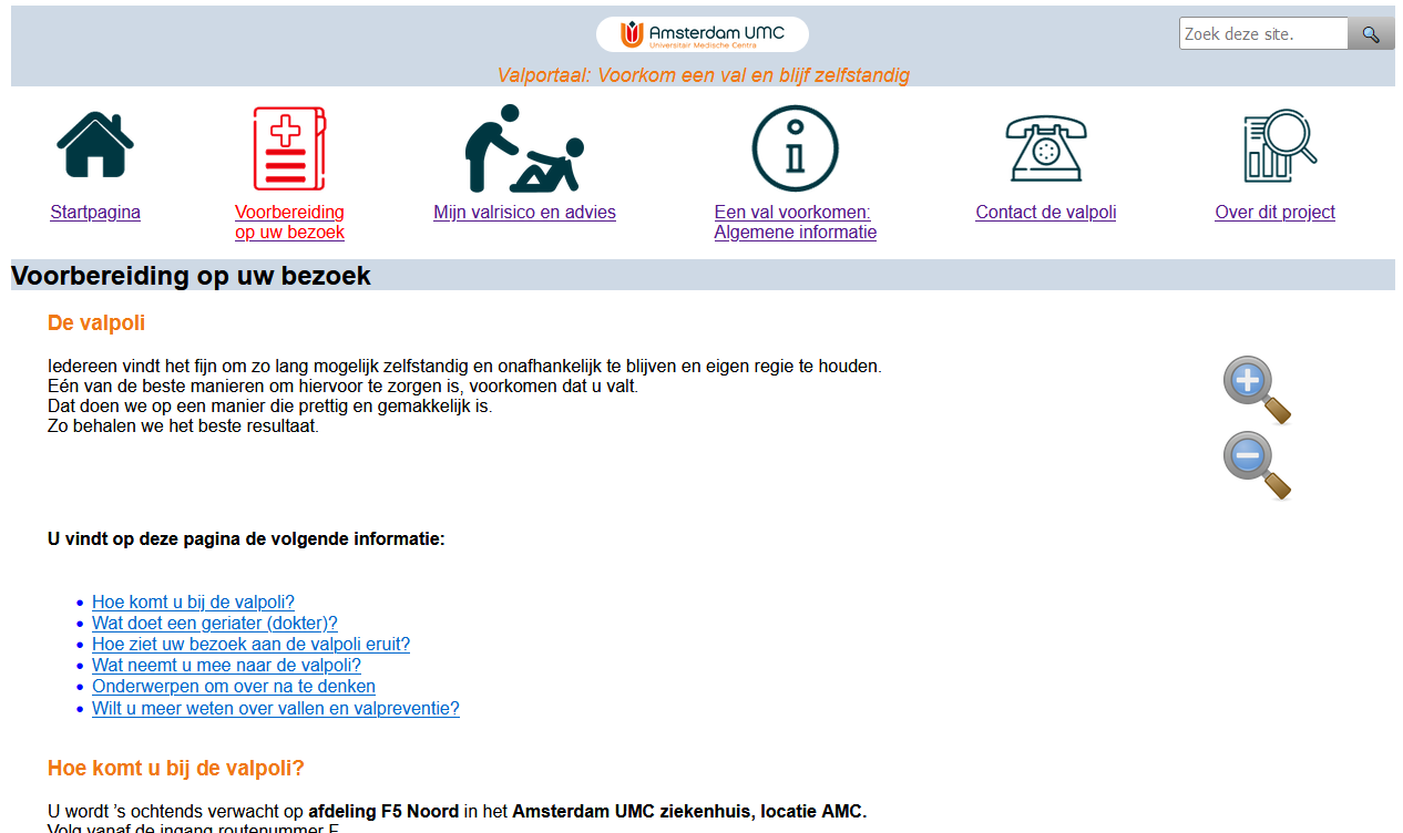 Screenshot Valportaal prepare for visit